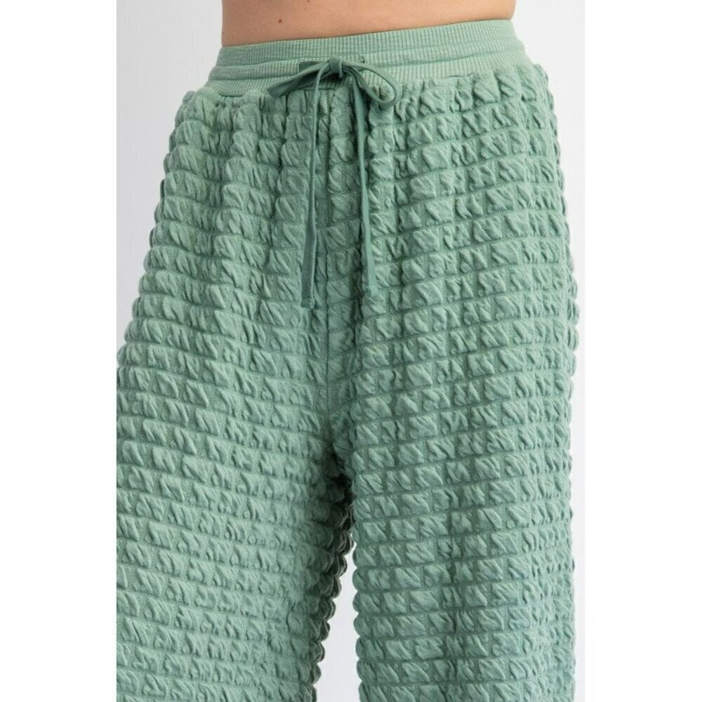 Cloud Nine Pillow Puff Textured Hacci Lounge Pants in Sage Green - Picture 3 of 5